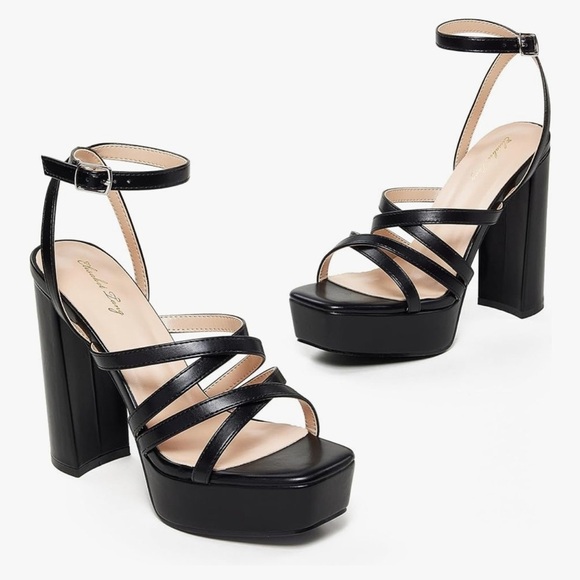 NEW CHUNKY PLATFORM HIGH HEEL ANKLE STRAP SHOES FOR WOMEN SIZE 8 BLACK - Picture 13 of 15